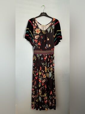 Aldo Martins / Anthropology Black Maxi Dress with Multicolor Floral Print